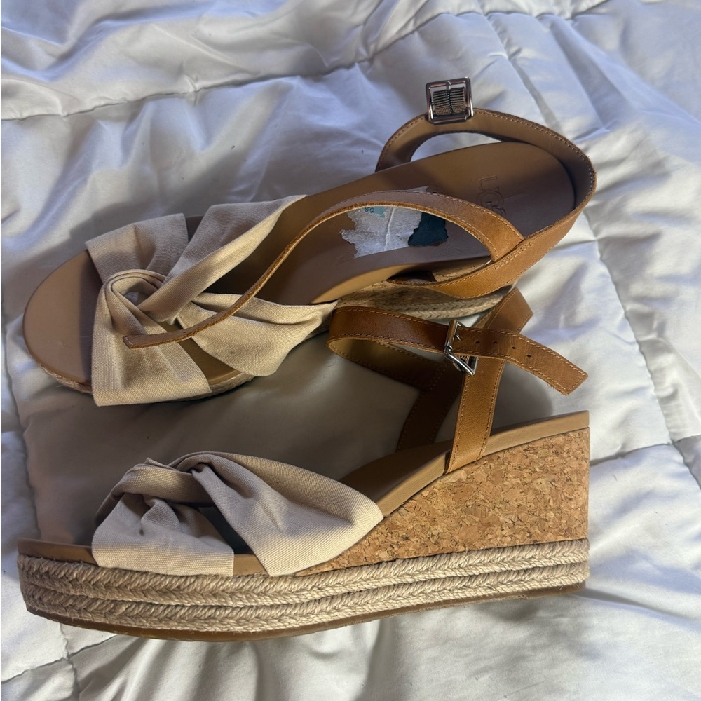 UGG Tan Strappy Sandals with Block Heel